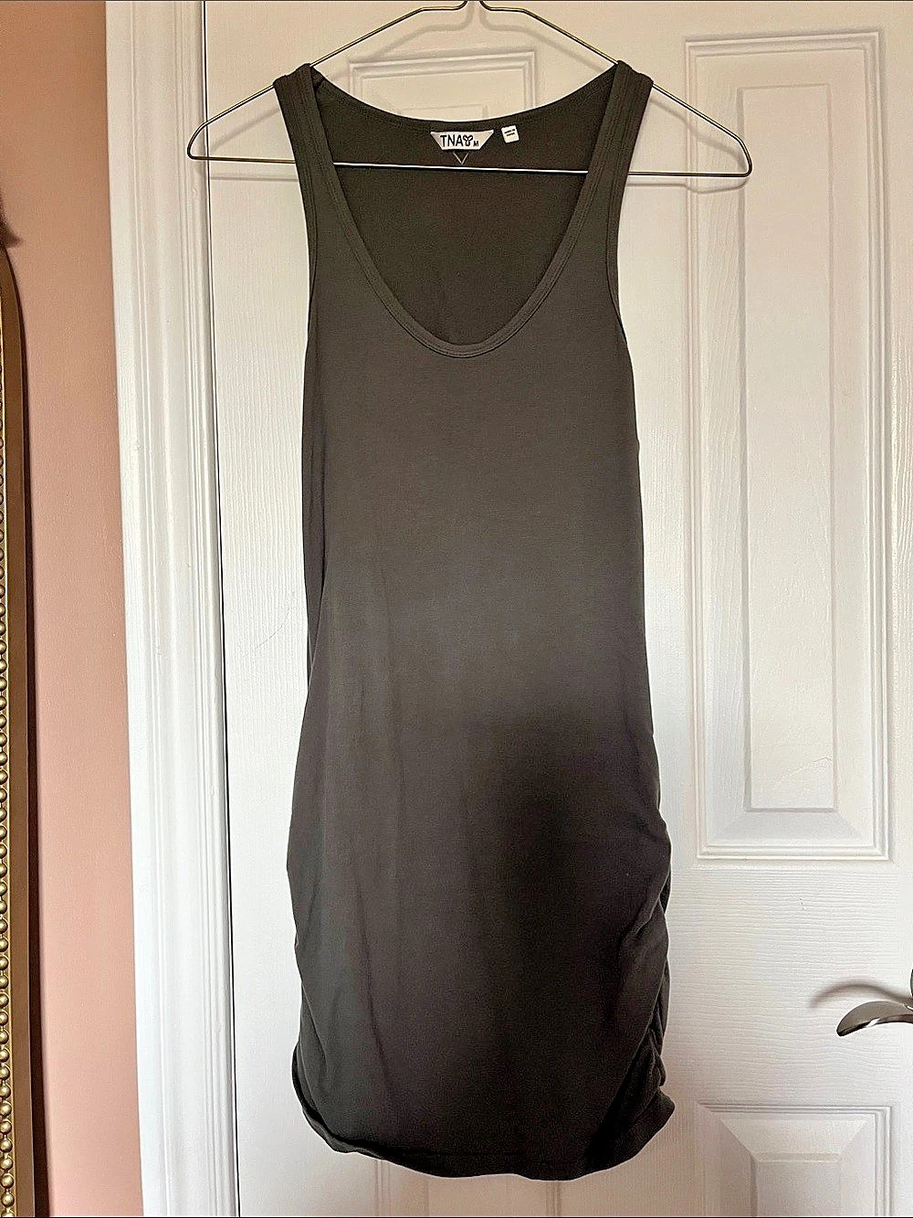 TNA Chill Malibu Dress Ruched Tank Mini Dress Black Medium